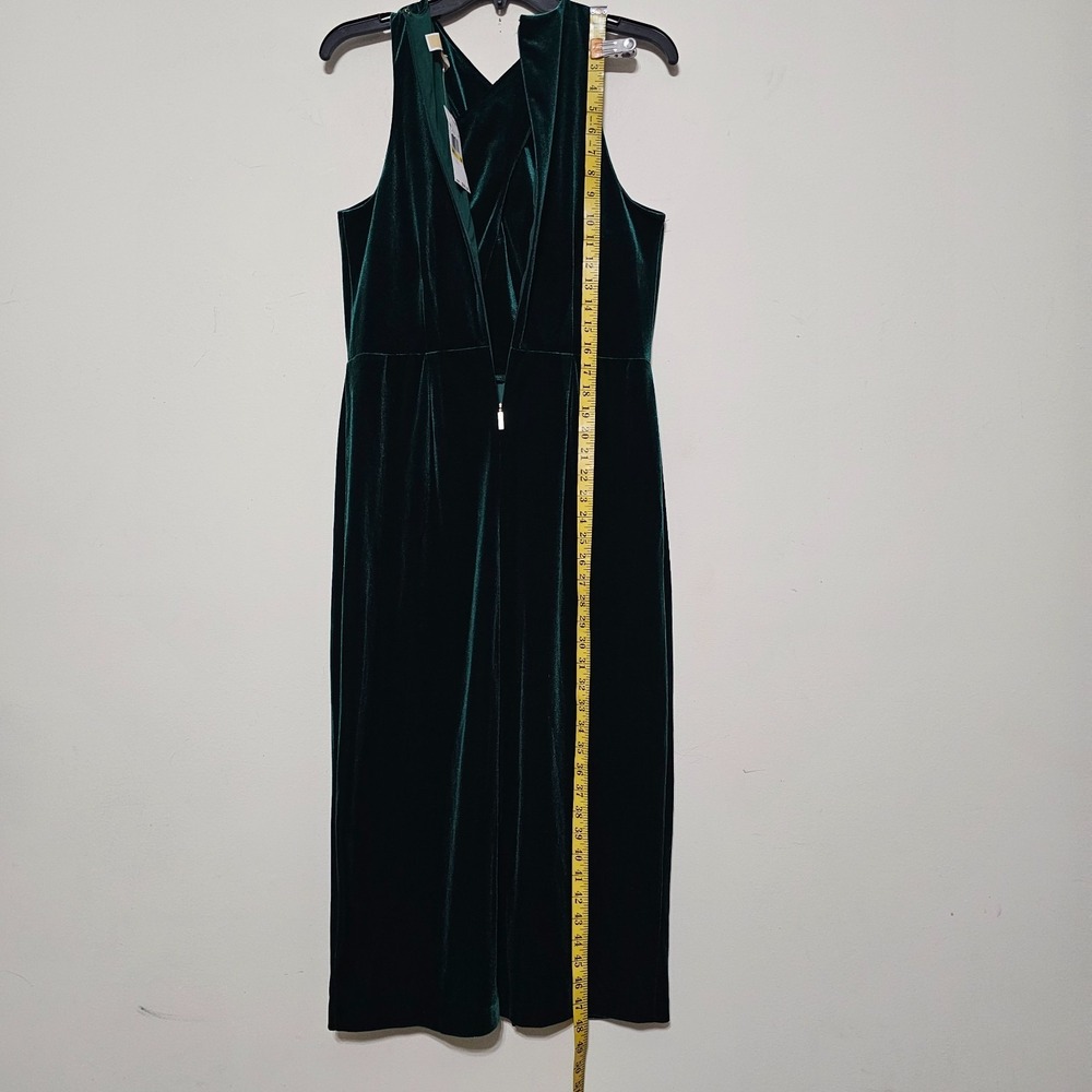 Michael Kors Dress Medium Green Midi Sleeveless Sheath Halter Front Slit 1067 - Picture 7 of 9